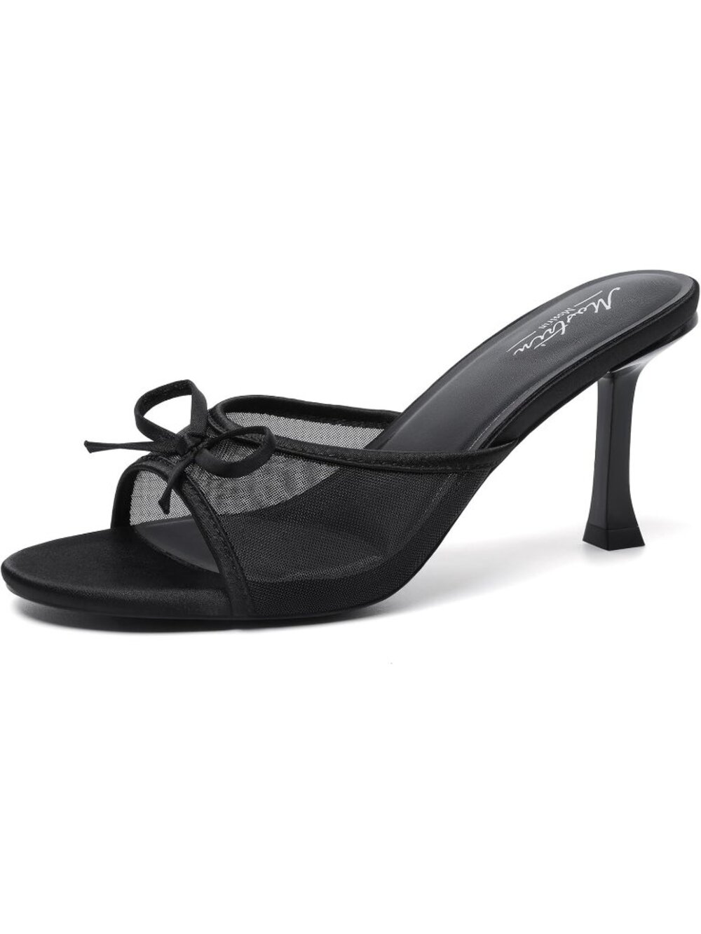 Women's Black Round Toe Strapless Stiletto Kitten Heels Backless Party Sandals
